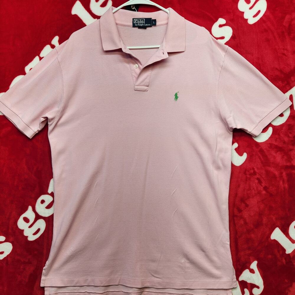 Polo Ralph Lauren Mens Large Pink Polo Shirt Green Pony Logo Short Sleeve